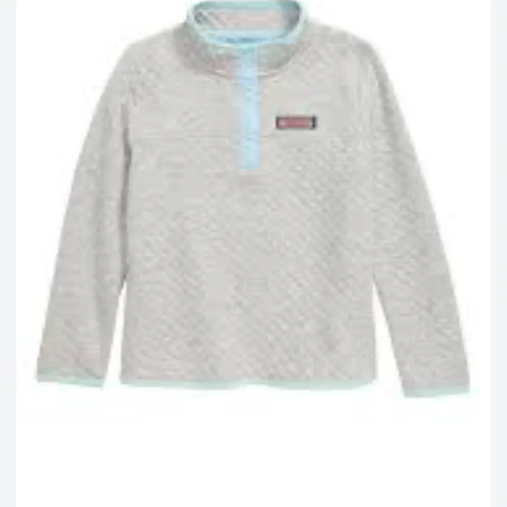 Vineyard Vines Light Gray Quilted Pullover with Light Blue Trim